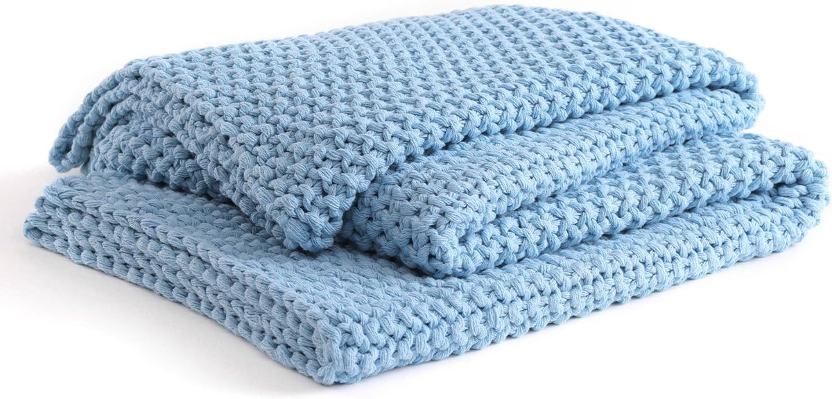 YnM Chunky Cotton Knit Throw Blanket, Cable Knit Throws for Bed Couch Sofa, Comfy & Relaxing