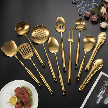 304 Stainlss Steel Matte Kitchen Utensils Set, 11 Pcs Long Metal Cooking Utensil Gadgets Tools Set