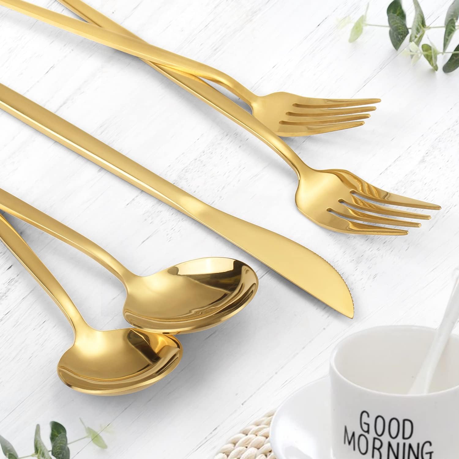 Gold Silverware Set, KassKa 40 Pieces Flatware Cutlery Set, Stainless Steel Utensils Set Spoon Fork