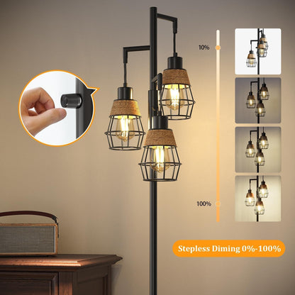 Oneach 68" Floor Lamps for Living Room, Stepless Dimmable Boho Floor Lamp with 3 Bulbs, Tall