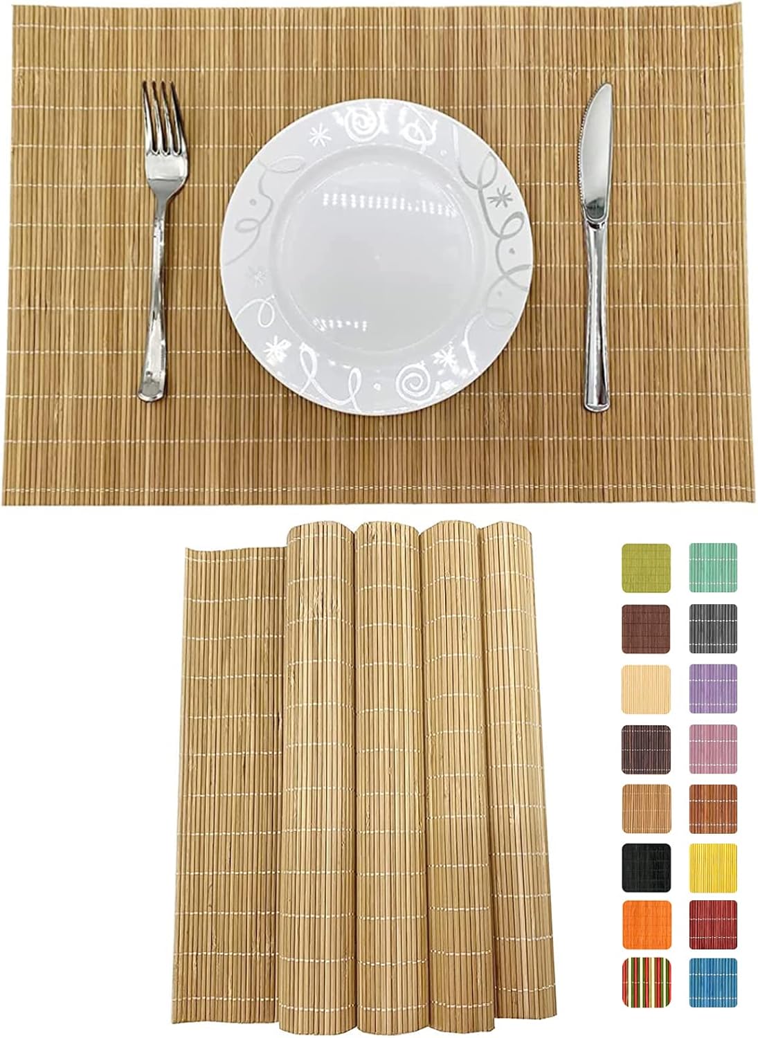 ANDSTAR Set of 4 Pcs Bamboo Placemats Sushi Rolling Mat Japanese Style Natural Anti-Slip Bamboo