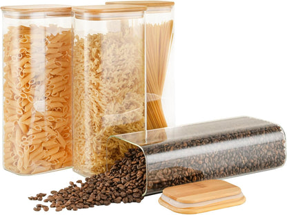 71oz Rectangle Airtight Glass Storage Containers with Bamboo Lids (Set of 4), Square Food Storage