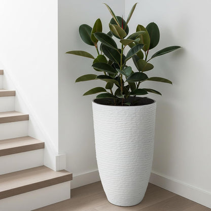 Worth Garden 2-Pack 21" H. White Tall Planters - 14'' Dia Resin Large Round Flower Pots for Outdoor