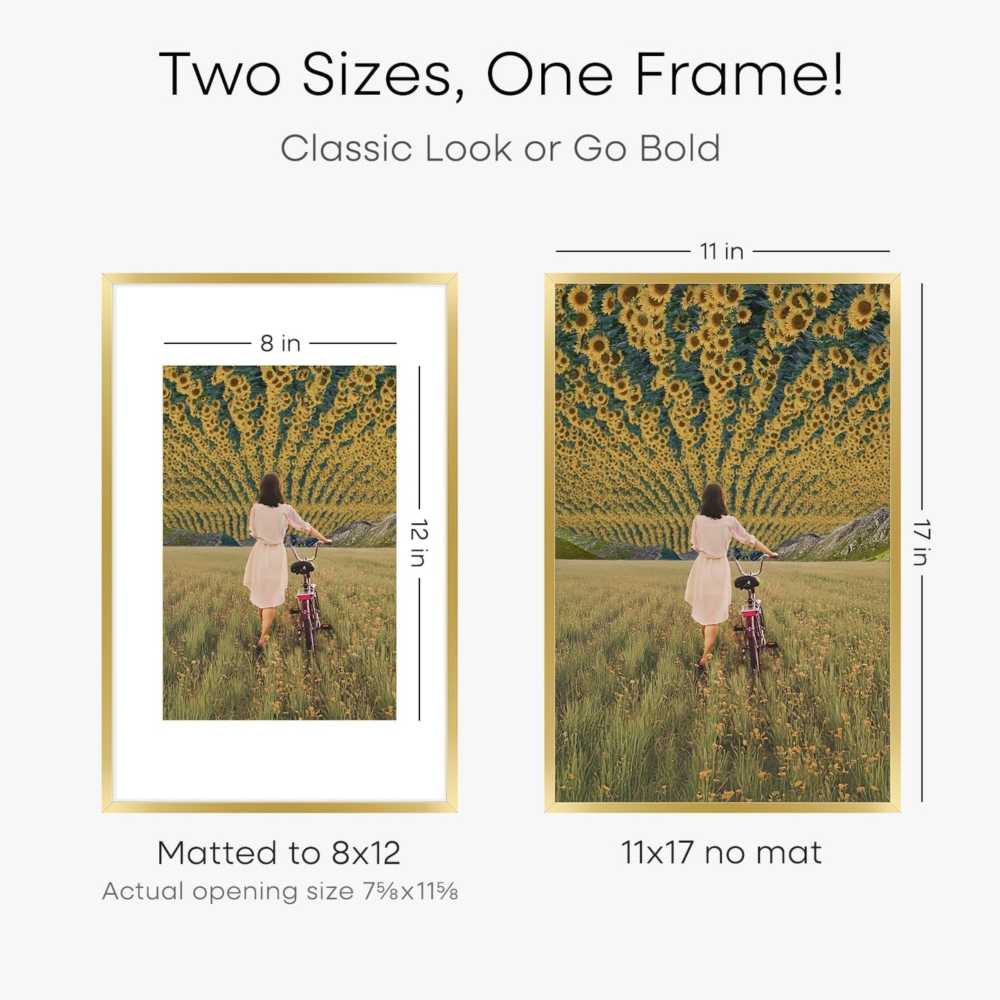 Homeforia 11x17 Picture Frame Gold, High End Metal 11x17 Poster Frames with Mat 8x12 for Photo, 11