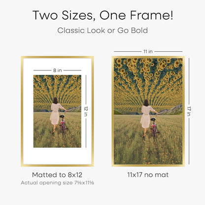 Homeforia 11x17 Picture Frame Gold, High End Metal 11x17 Poster Frames with Mat 8x12 for Photo, 11