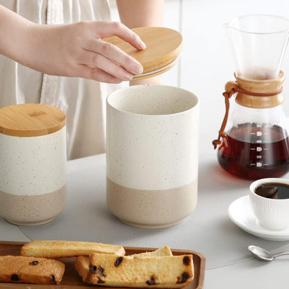 vancasso Sabine Coffee Storage Jar, 36 Oz Ceramic Kitchen Canister with Airtight Wood Lids, Coffee