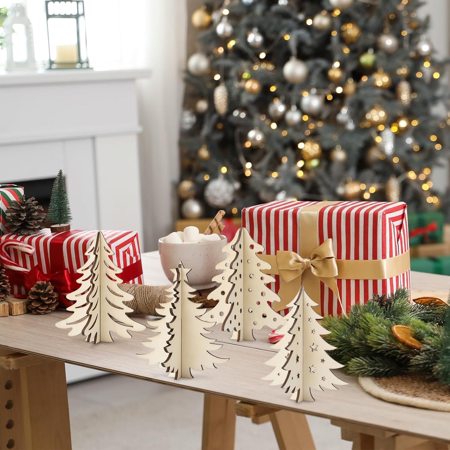 COCHIE DIY 3D Christmas Tree Wood Crafts to Paint for Kids Adults, Paintable Unfinished Wooden