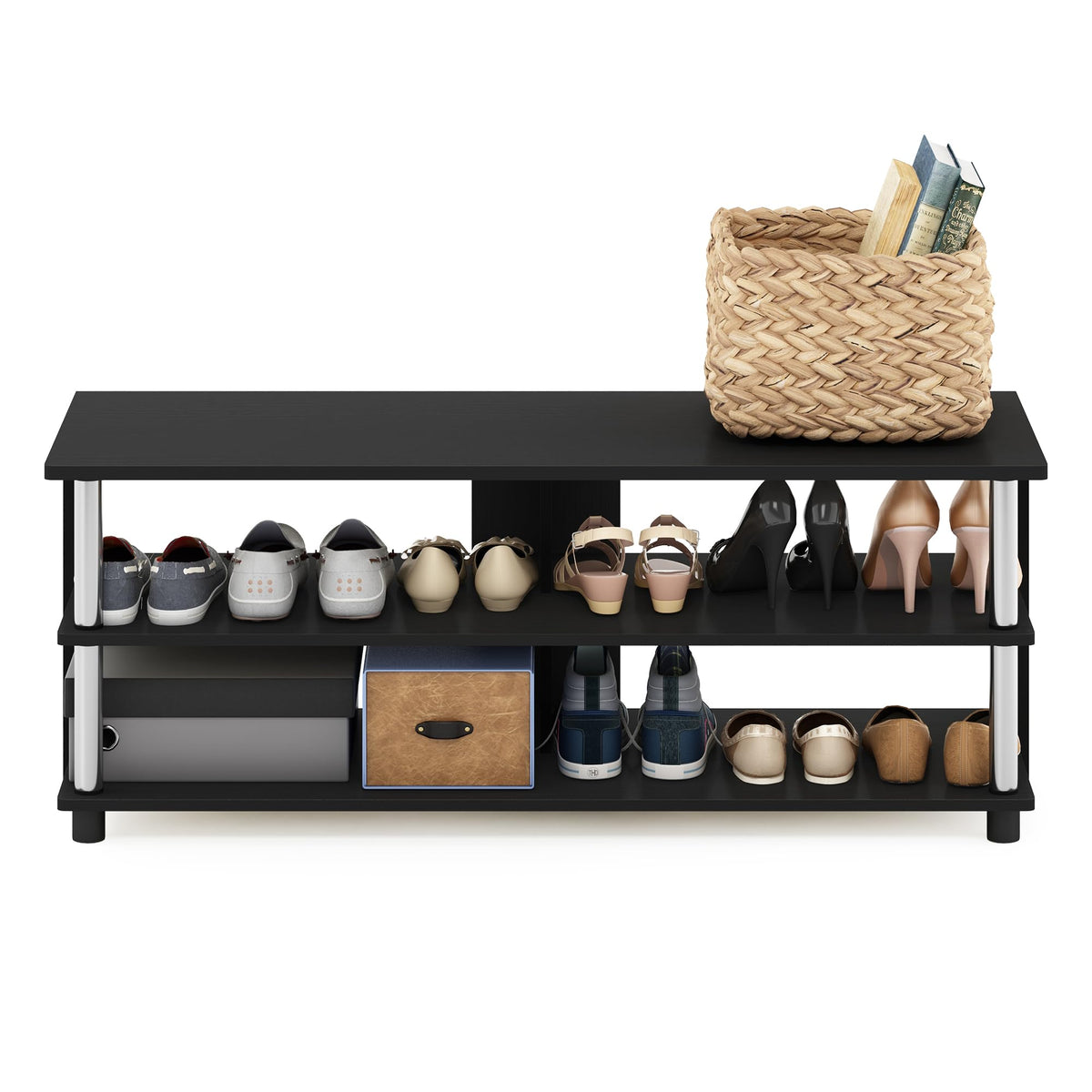 Furinno Turn-N-Tube Shoe Rack, 3-Tier Shoe Organizer, Compact Shoe Storage with Open Shelves and