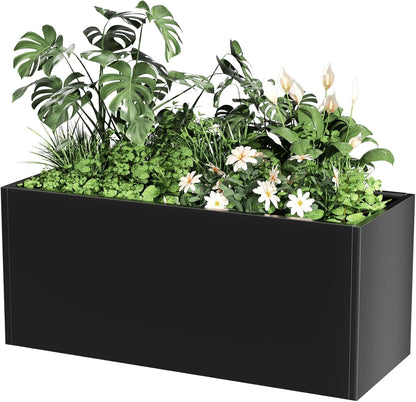 Long Metal Cube Planter for Outdoor Plants 15" W x 38" L x 16.25" H, Heavy Duty Steel Rectangular