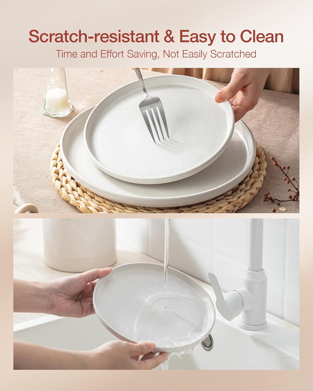Famiware Milkyway Plates and Bowls Sets, 12 Pieces Dinnerware Sets, Reactive Glaze Dish Set