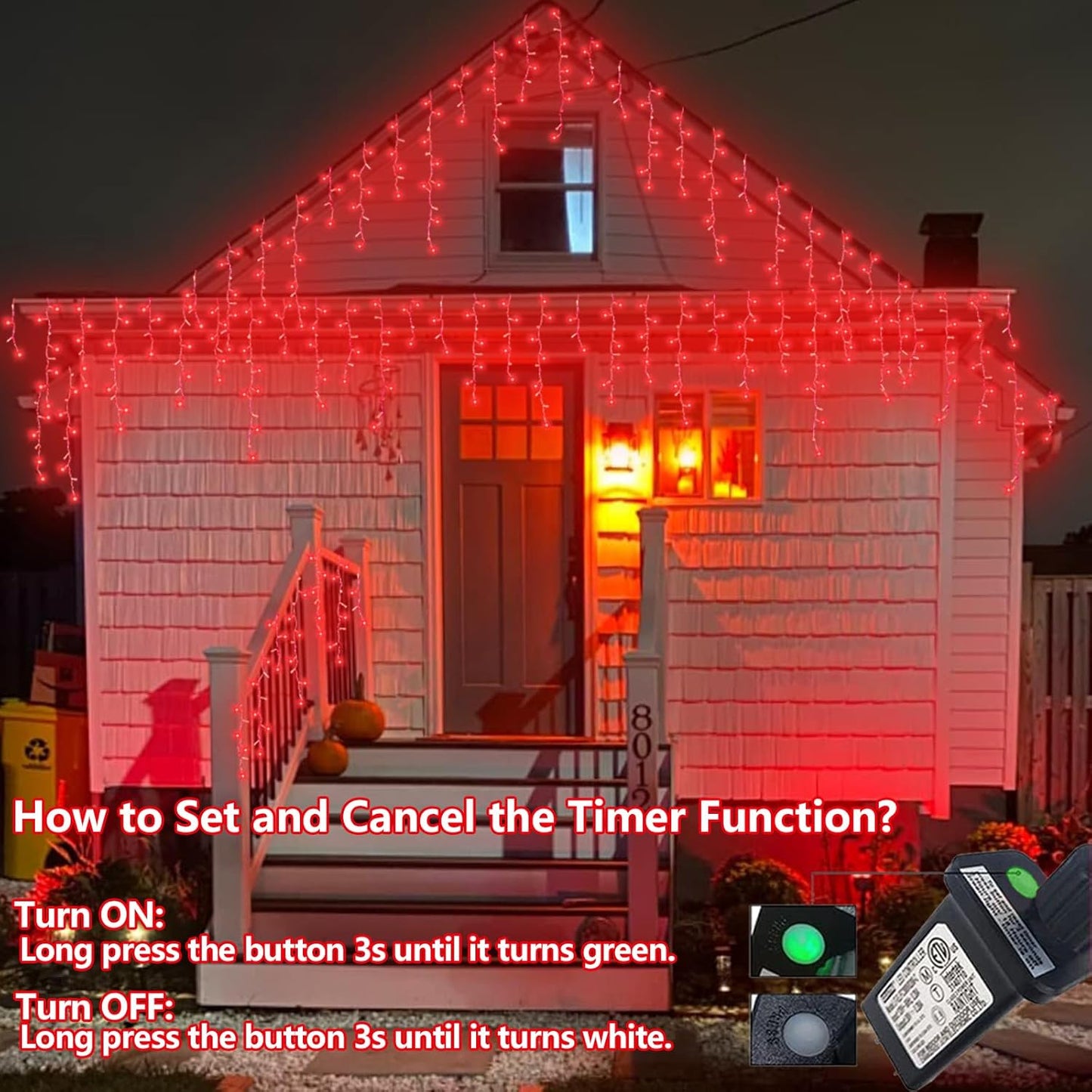 YEGUO Icicle Lights for Outside, 66ft 800LED Red Halloween Lights with 8 Modes, Connectable Icicle