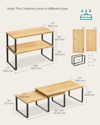 SONGMICS Cabinet Organizer Shelf, Set of 2 Kitchen Counter Shelves, Kitchen Storage, Spice Rack