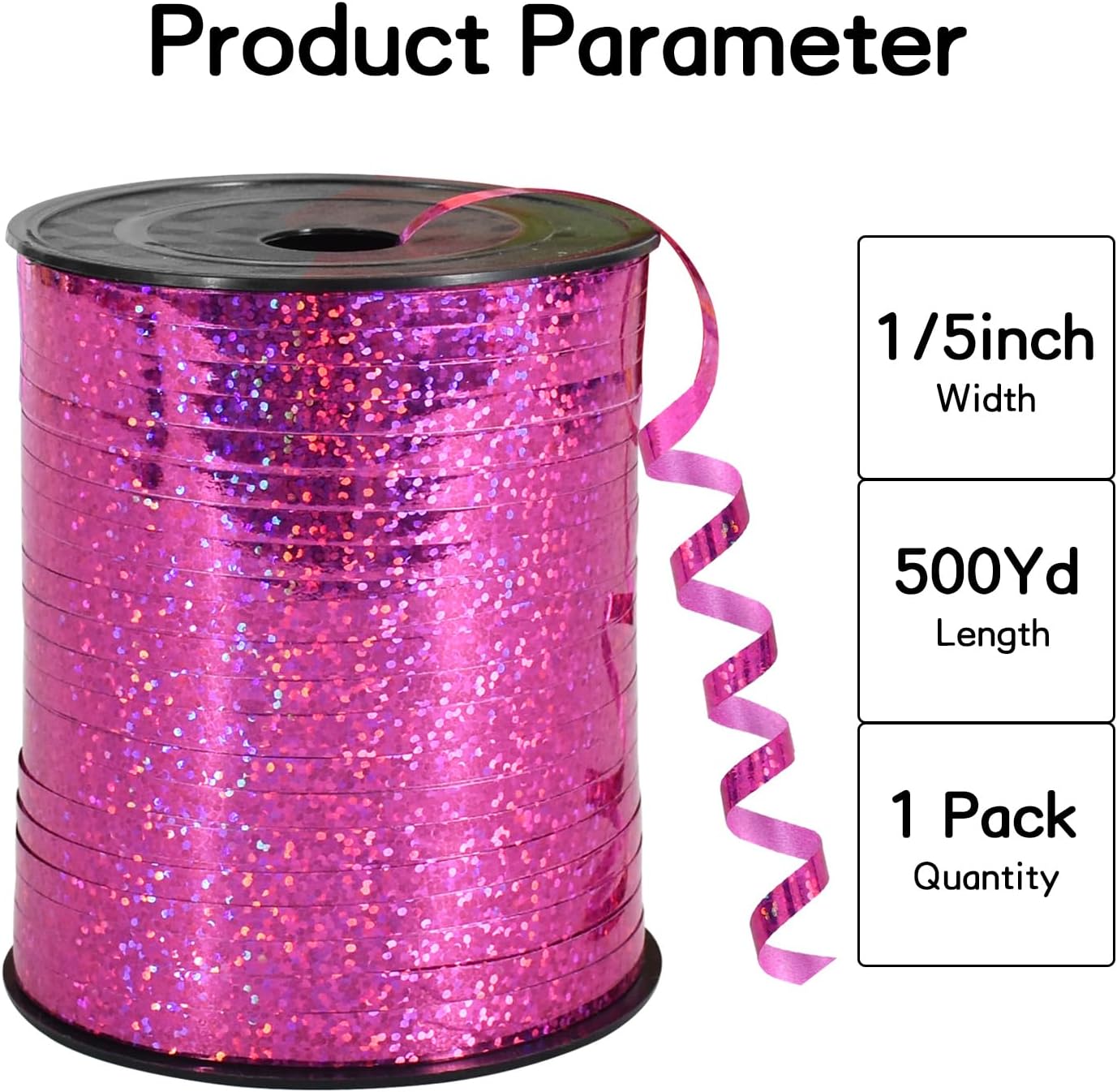 BEISHIDA 500 Yards Hot Pink Crimped Curling Ribbon Shiny Metallic Balloon String Roll Gift Wrapping