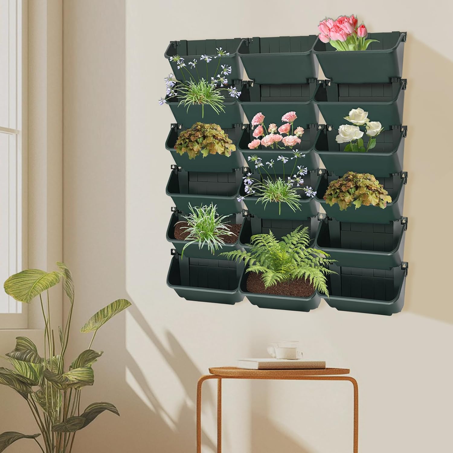 18Pcs Vertical Wall Planter, 13 inch Wall Mounted Garden Planters, Plastic Wall Hanging Planter
