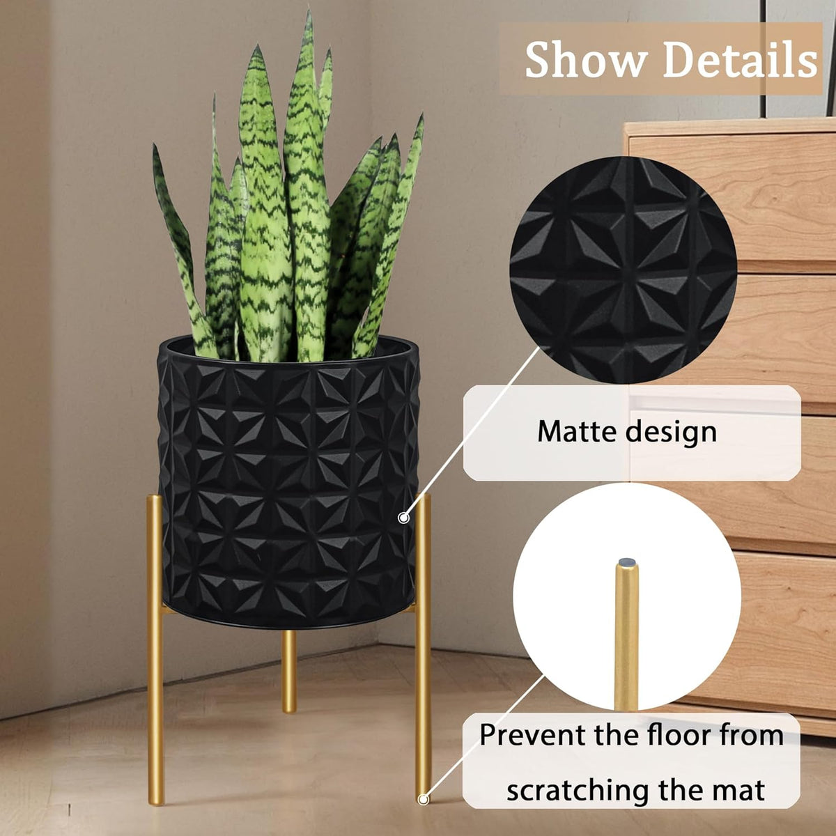 ARNIS Modern Planter Pots, Set of 2 Large Planters with Stand, Decorative Planters, Metal Pots with
