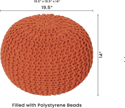 REDEARTH Round Pouf Ottoman - Hand Knitted Cable Boho Poof - Pouffe Circular Footrest for Living
