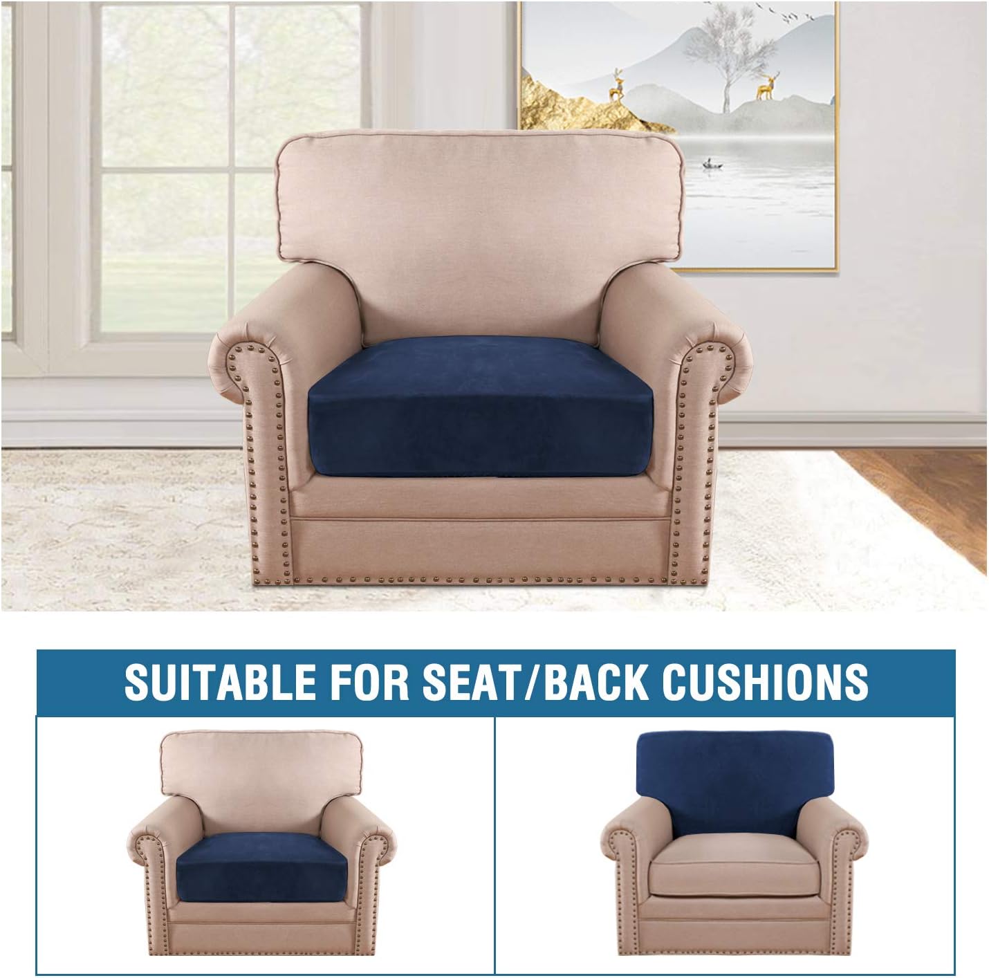H.VERSAILTEX Velvet Stretch Couch Cushion Cover Plush Cushion Slipcover for Chair Cushion Furniture
