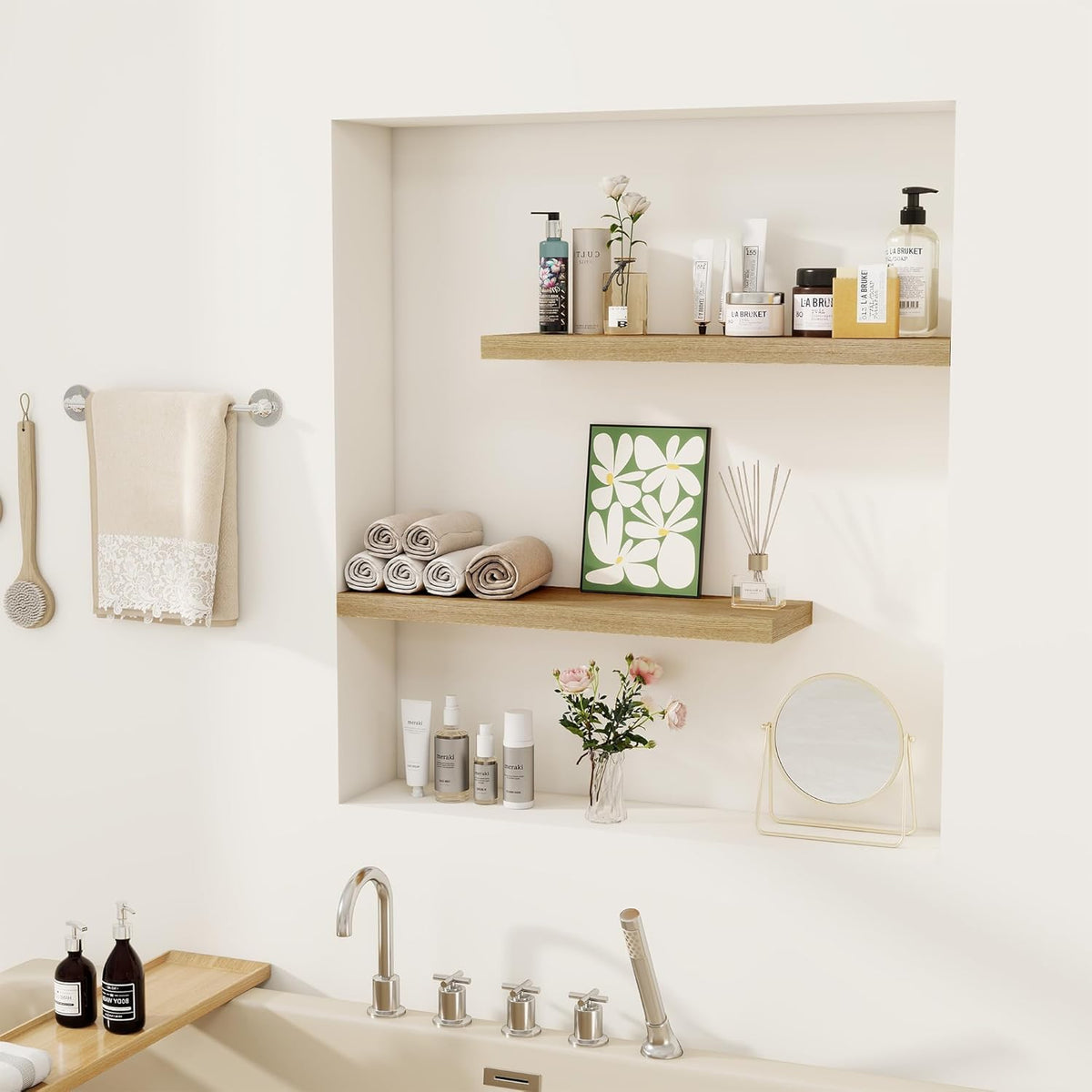 Fun Memories Floating Shelves for Wall, 22.5" Rustic Wood Deep Wall Mounted Shelves with Invisible