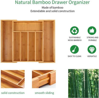 Utoplike Bamboo Cutlery Tray Silverware, Drawer Dividers for Kitchen Utensils, Flatware Tray Drawer
