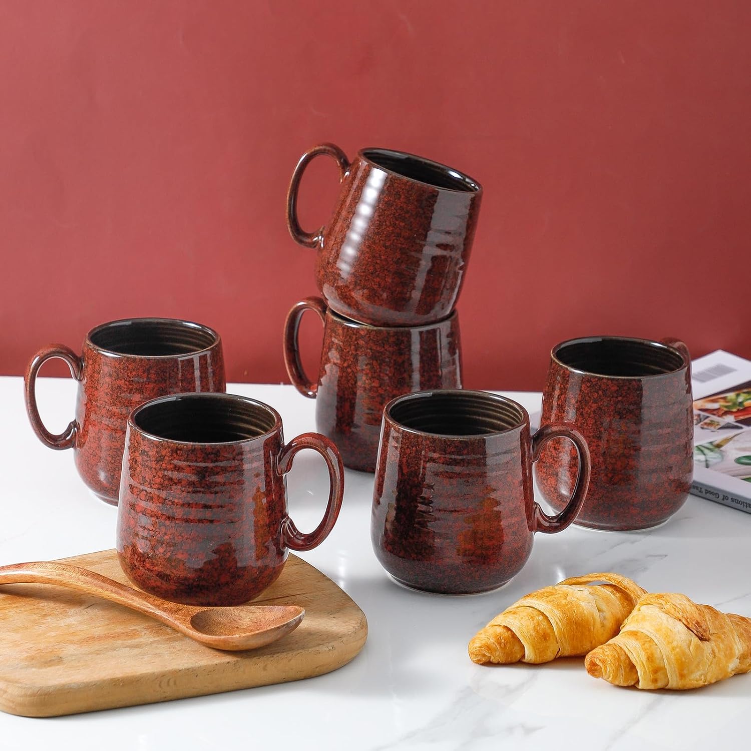 Hasense Coffee Mugs 8 oz, Ceramic Small Espresso Cups Set of 6, Mini Cups with Handle for Coffee