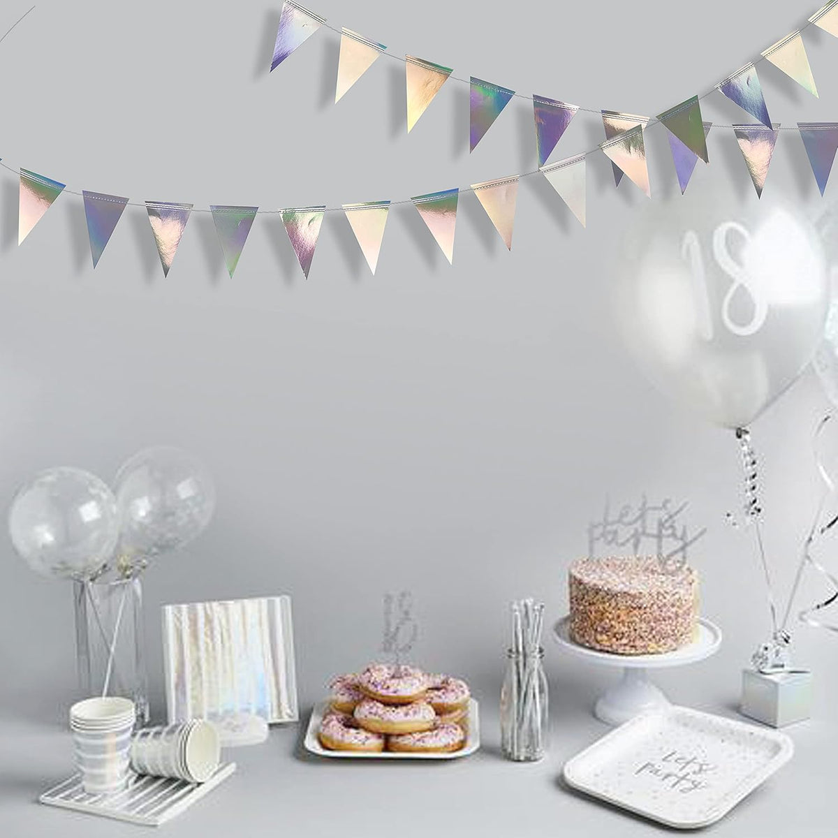 40Ft Iridescent Party Decorations Holographic Hanging Triangle Pennant Banner Flag Bunting Garland