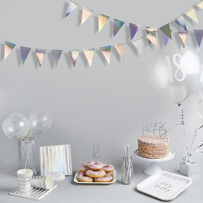 40Ft Iridescent Party Decorations Holographic Hanging Triangle Pennant Banner Flag Bunting Garland