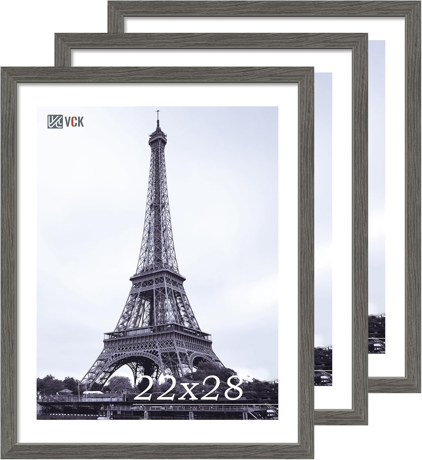 VCK 22x28 Frame Set of 3, Gray Solid Wood Poster Picture Frame, Exclusive Wood Grain, Wall Gallery