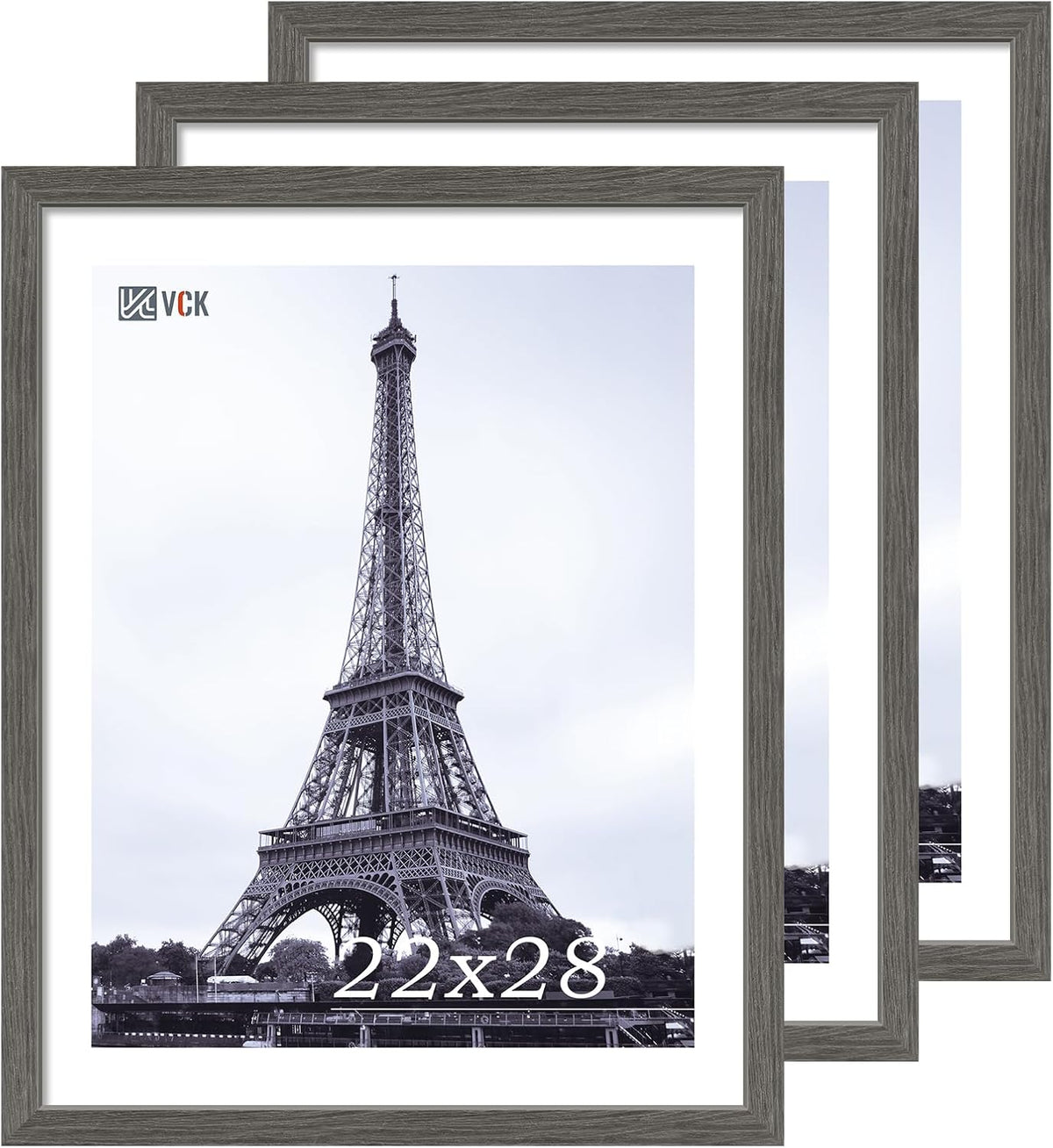VCK 22x28 Frame Set of 3, Gray Solid Wood Poster Picture Frame, Exclusive Wood Grain, Wall Gallery