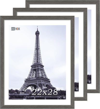 VCK 22x28 Frame Set of 3, Gray Solid Wood Poster Picture Frame, Exclusive Wood Grain, Wall Gallery