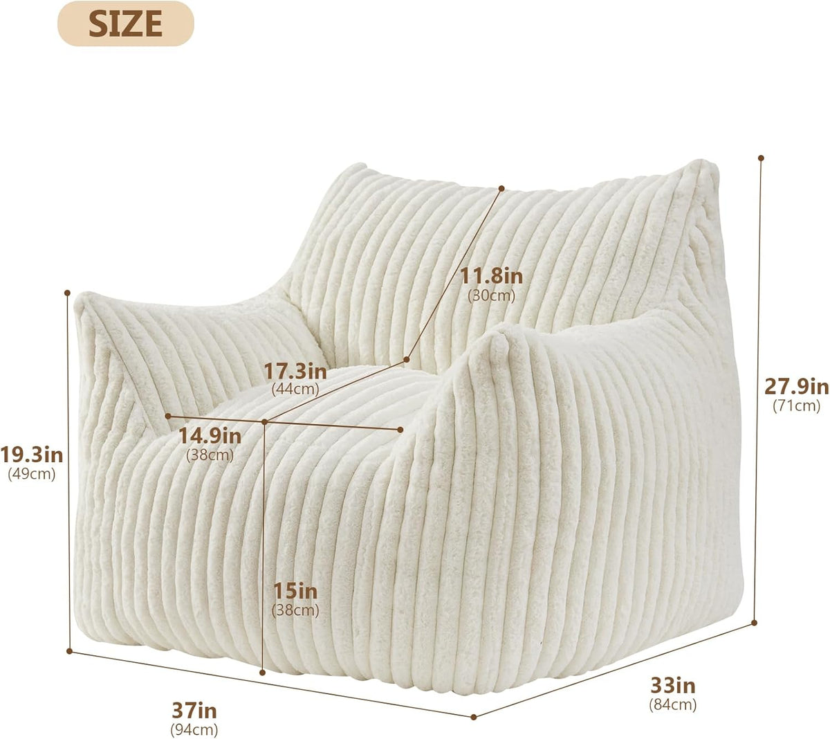 Giant Bean Bag Chairs for Adults Teens, Large Bean Bag Sofa Chairs with Filling Comfy Fuzzy BeanBag