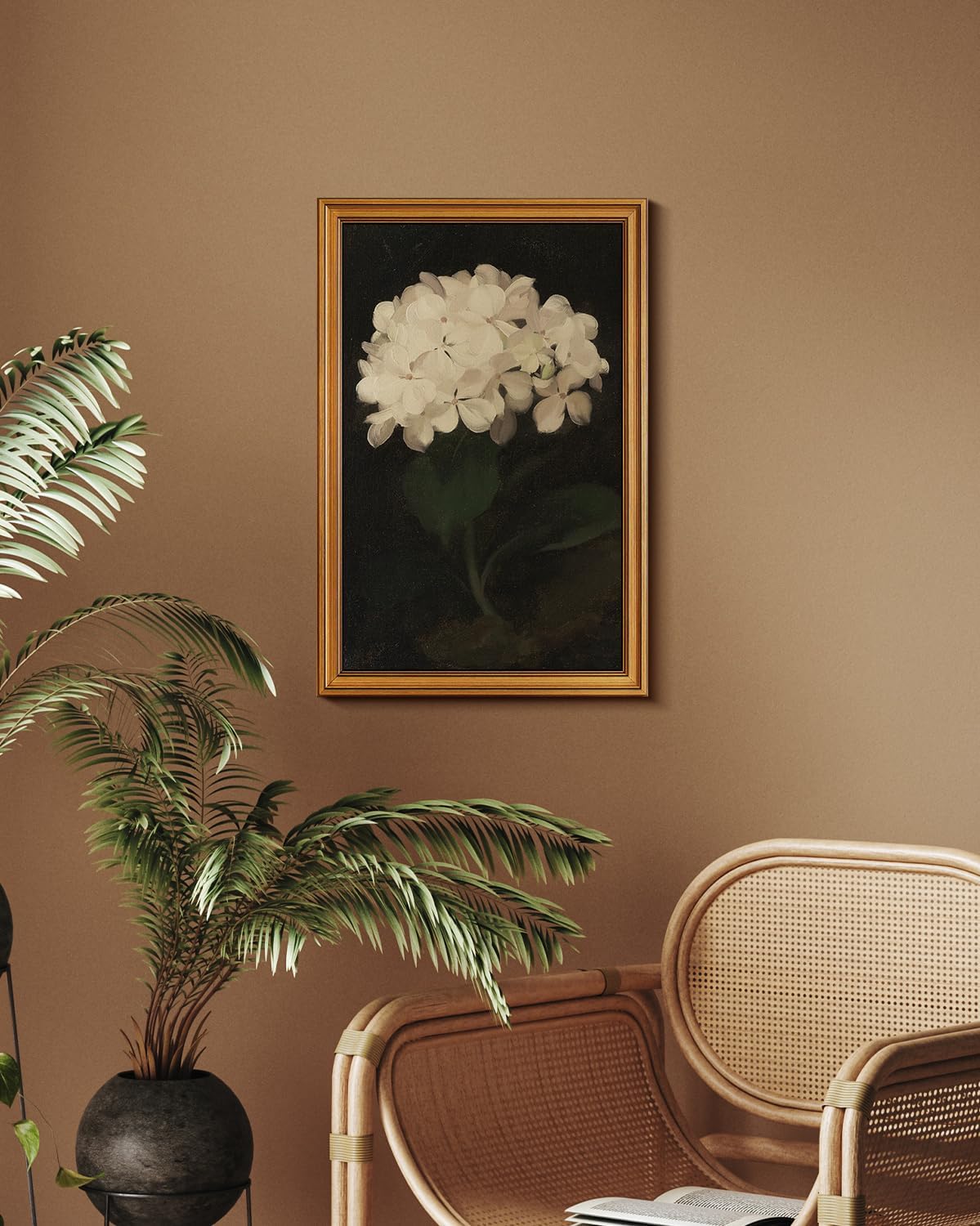HUARCEY Gold Framed Vintage Wall Art for Living Room, Flowers Painting Canvas Prints Shelf Decor