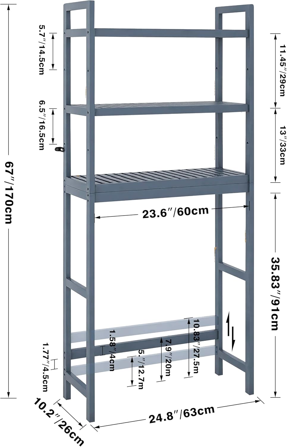 SMIBUY Bathroom Storage Shelf, Bamboo Over-The-Toilet Organizer Rack, Freestanding Toilet Space