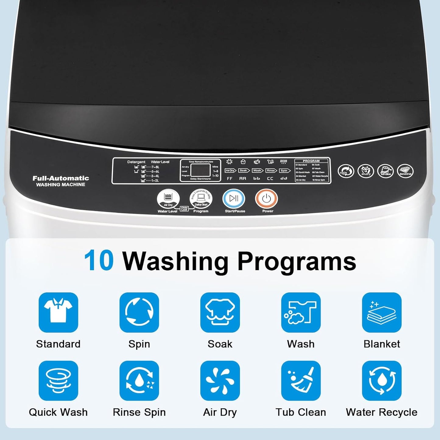 17Lbs Portable Washing Machine with10 Washing Programs, 2.2 Cu. Ft. Full Automatic Washer and