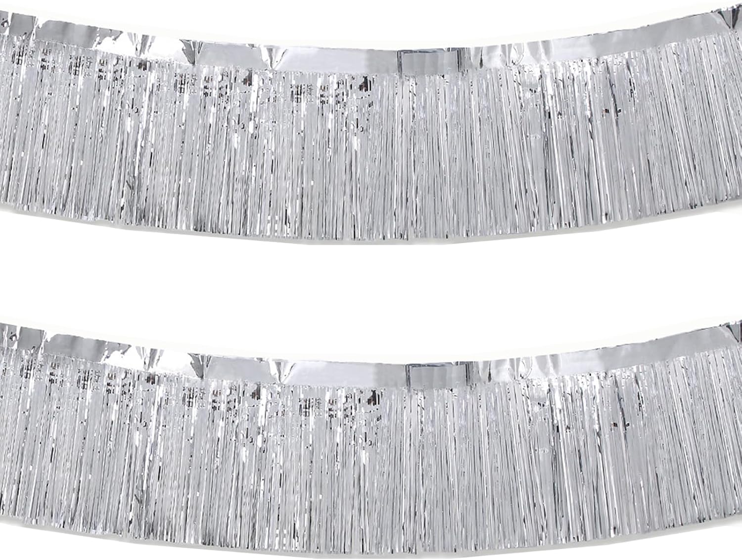 Silver Foil Fringe Garland 10FT 2packs, Metallic Foil Tinsel Fringe Banners for Parade Float