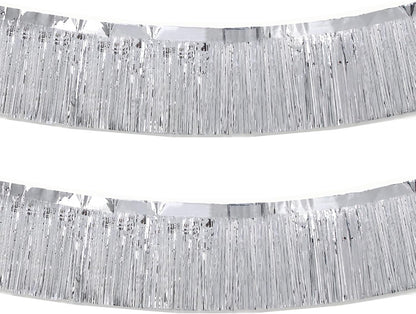 Silver Foil Fringe Garland 10FT 2packs, Metallic Foil Tinsel Fringe Banners for Parade Float
