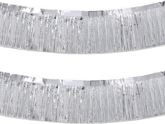 Silver Foil Fringe Garland 10FT 2packs, Metallic Foil Tinsel Fringe Banners for Parade Float