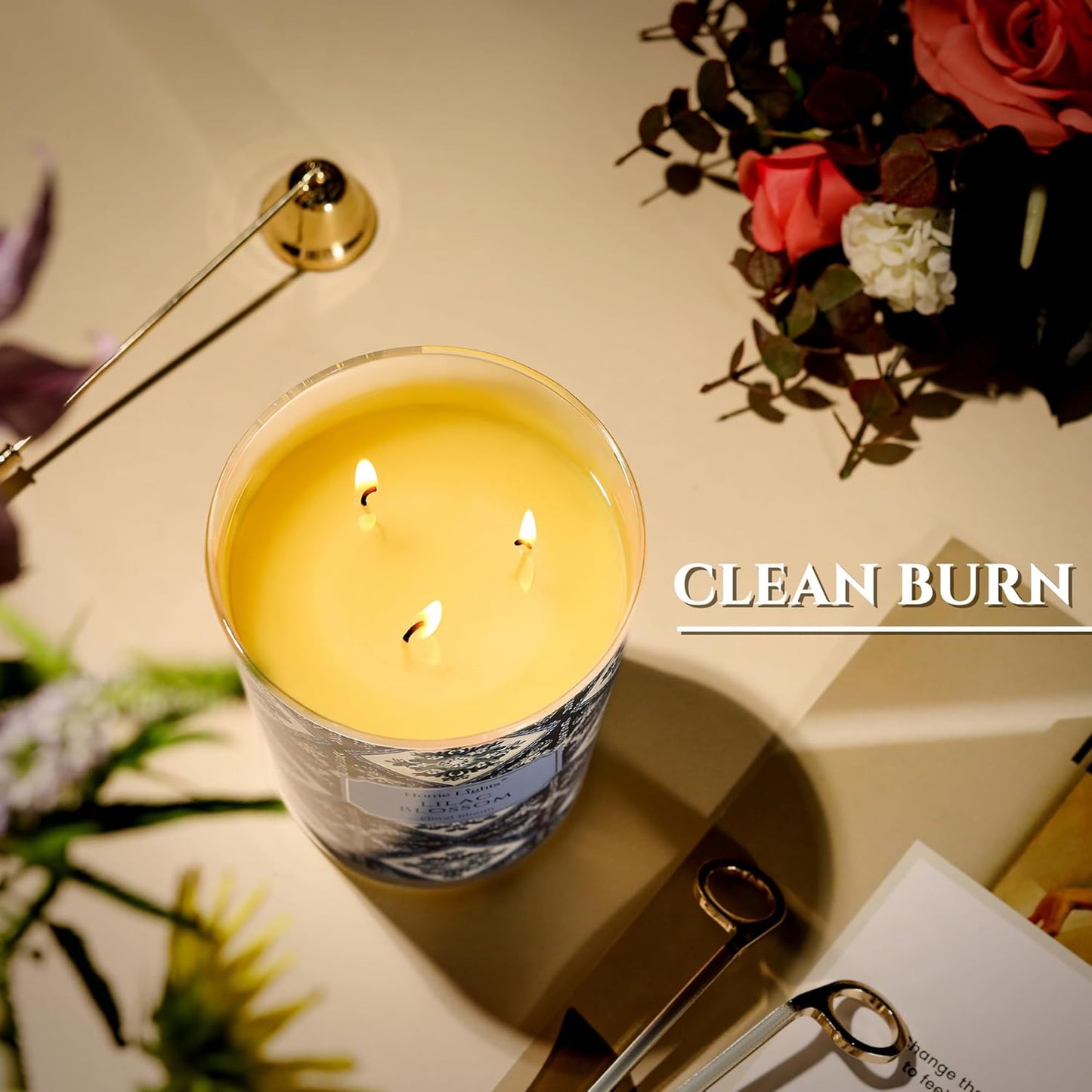 HomeLights Lilac Blossom Scented Candles | 34oz Soy Candles Bohemian Natural Textures 3-Wick Large