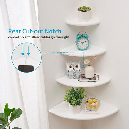 Corner Shelf, White Floating Corner Shelf, Set of 2 7inch Solid Oak Wood Corner Wall Shelves, Round