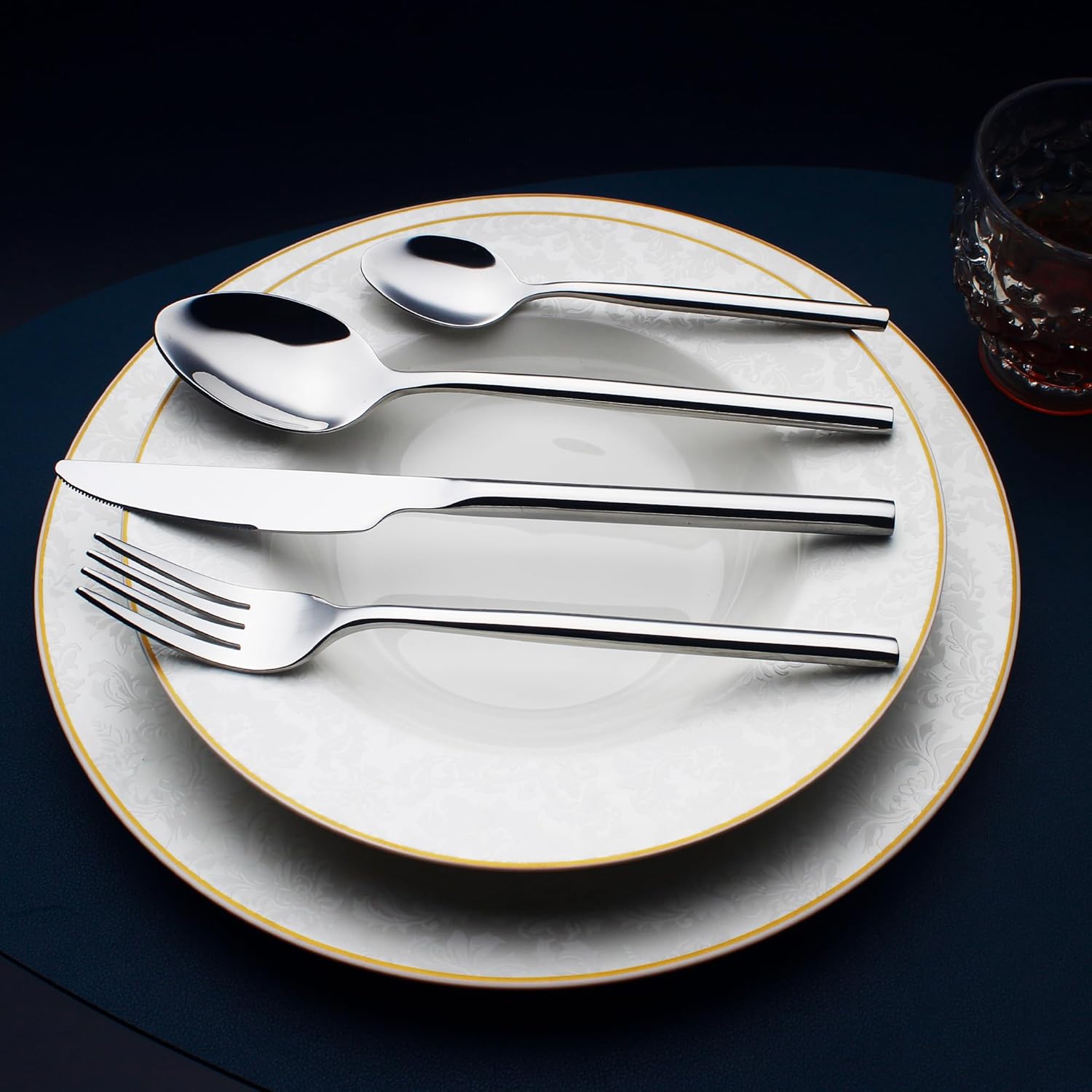24 Piece Silverware Set For 6 Heavy duty 18/10 Stainless Steel Flatware Set Modern Design
