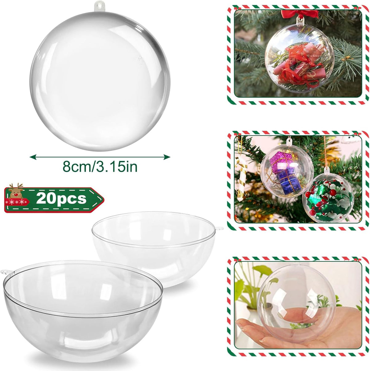 20PCS Christmas Ornaments,8CM Clear Plastic Ornaments Balls,Clear Christmas Ornaments for
