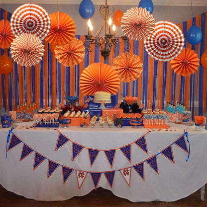 Party Hanging Paper Fans Set, Orange Round Pattern Paper Garlands Decoration for Birthday Wedding