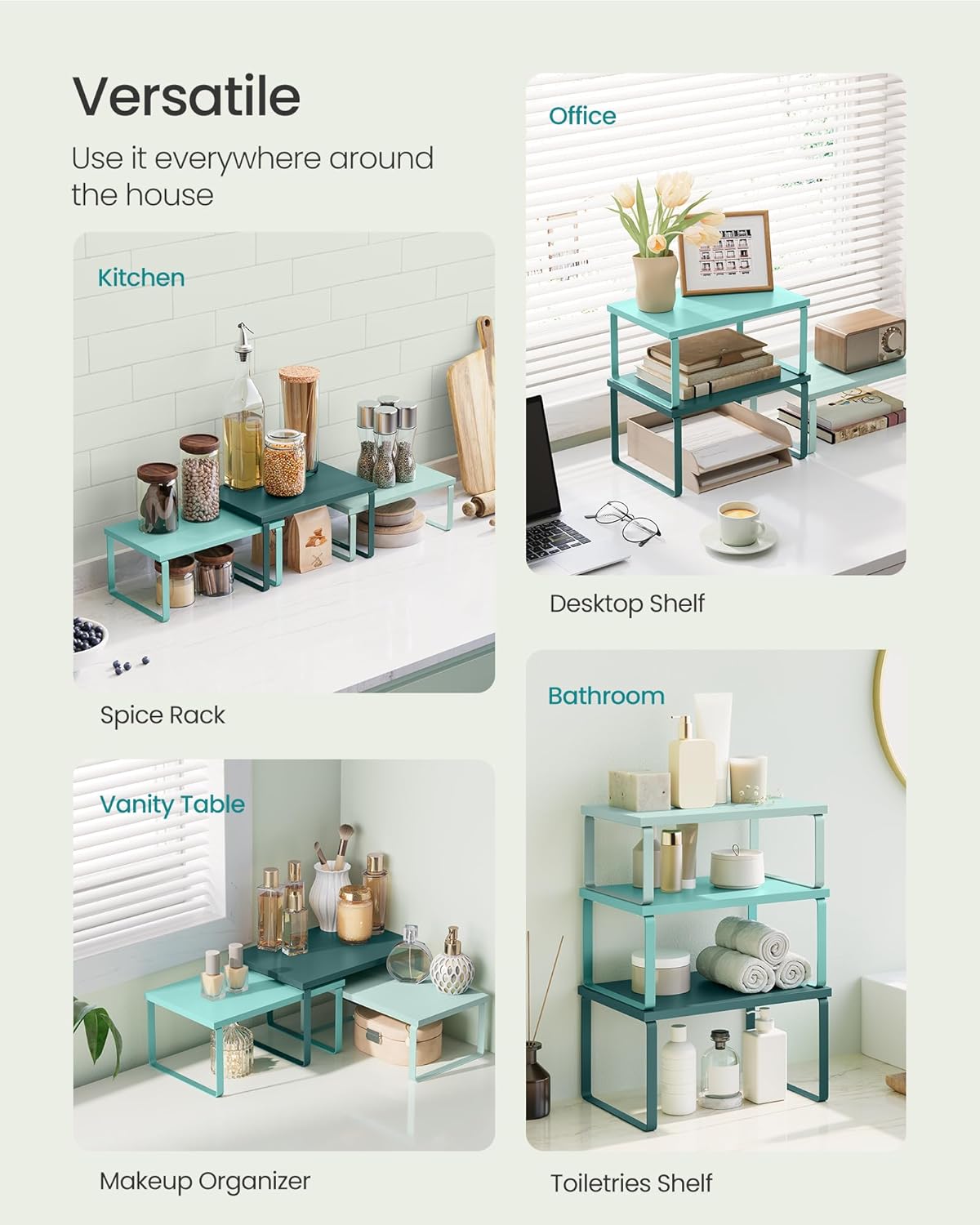SONGMICS Cabinet Organizer Shelf, Set of 3 Kitchen Counter Shelves, Kitchen Storage, Spice Rack
