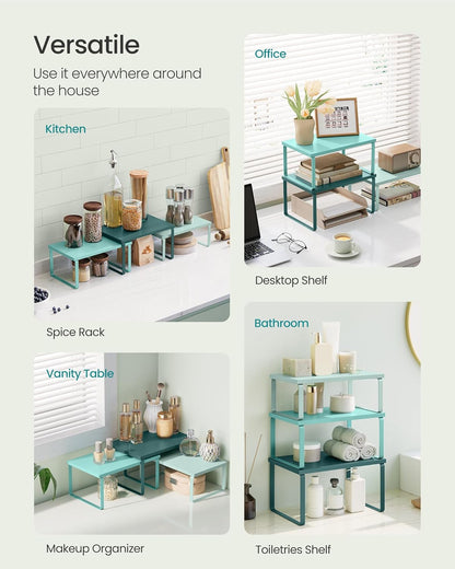 SONGMICS Cabinet Organizer Shelf, Set of 3 Kitchen Counter Shelves, Kitchen Storage, Spice Rack