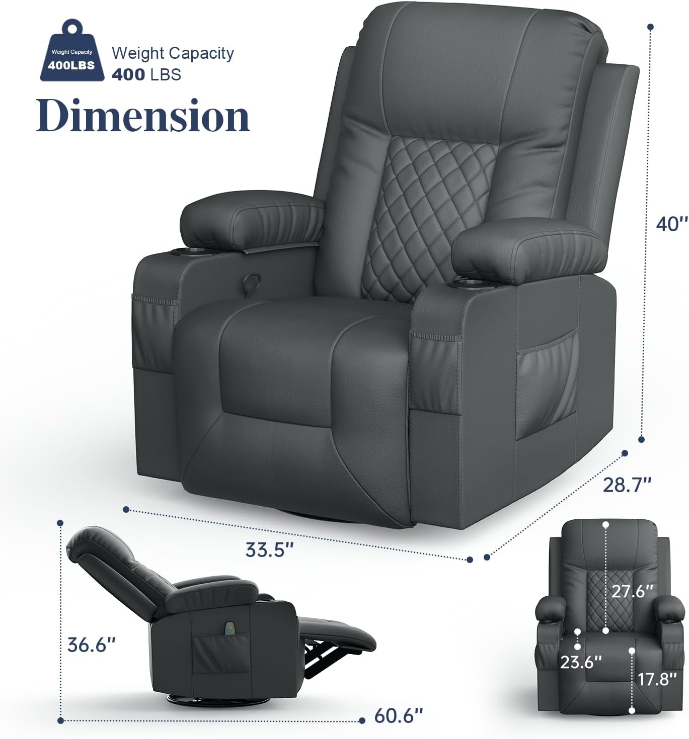 Recliner Chairs for Adults, Massage Rocker with Heated Modern Ergonomic Lounge 360 Degree Swivel