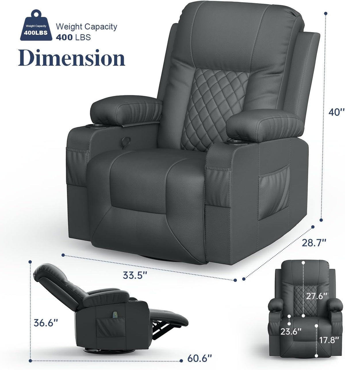 Recliner Chairs for Adults, Massage Rocker with Heated Modern Ergonomic Lounge 360 Degree Swivel