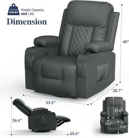 Recliner Chairs for Adults, Massage Rocker with Heated Modern Ergonomic Lounge 360 Degree Swivel