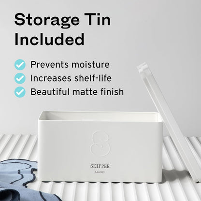Skipper 50% LARGER Laundry Detergent Sheets Starter Kit (120 sheets / 240 loads) + Storage Tin