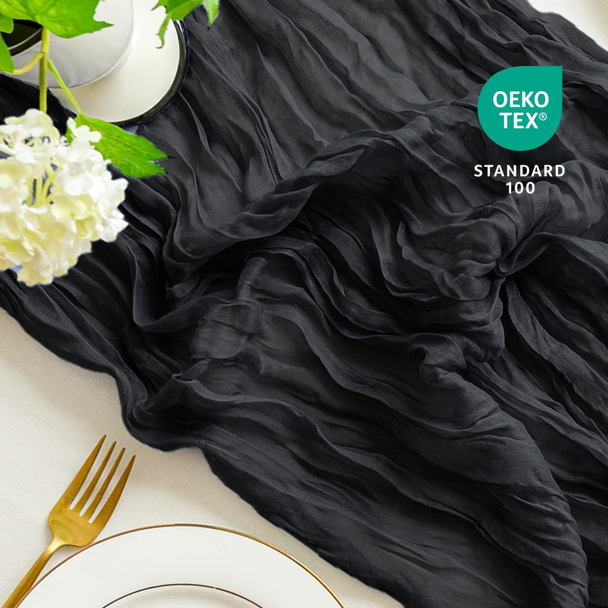 Sioloc Black Cheesecloth Table Runner Fall Autumn Decor for Home 10ft Table Cloth for Wedding