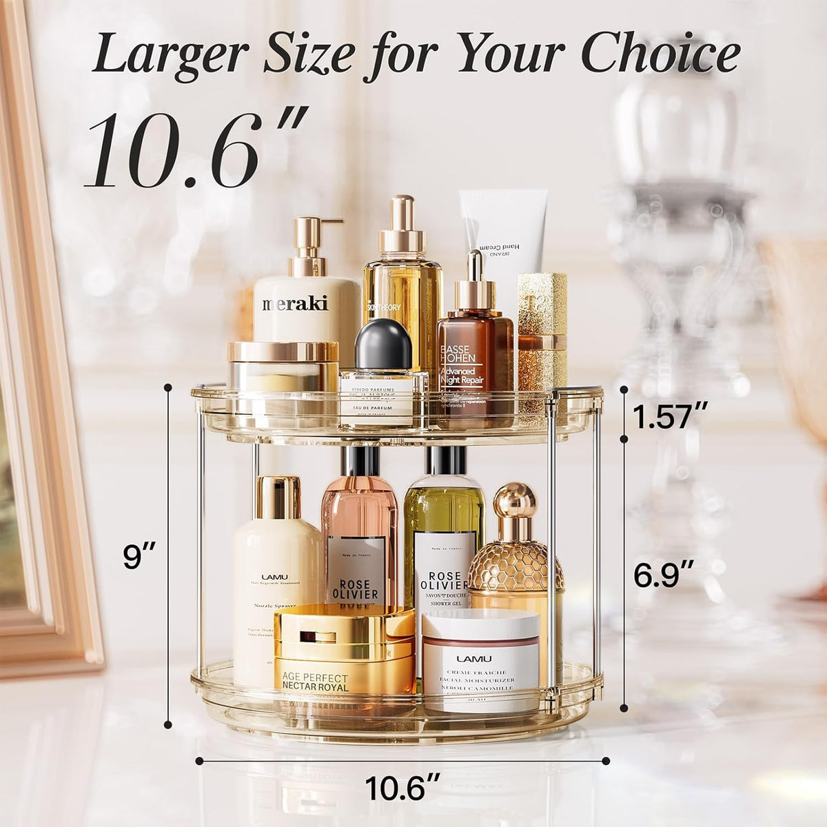 LAMU 2 Tier Lazy Susan Turntable Organizer 10.6'' Rotating Spice Rack Organization for Cabinet