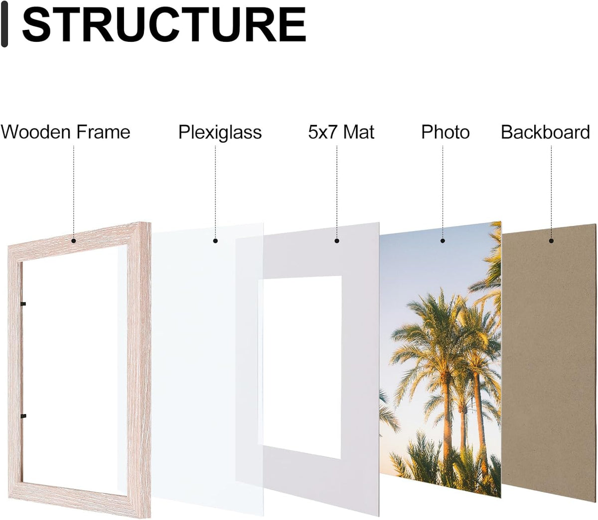 Vittanly 8x10 Picture Frames Set of 9, Shatter Resistant Plexiglass, Display 5x7 Pictures with Mat